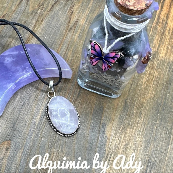 Big Pink Quartz silver Victorian medallion black cord adjustable fit necklace - Picture 2 of 6